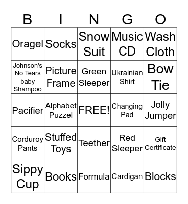 Luke's Baby Shower  Bingo Card