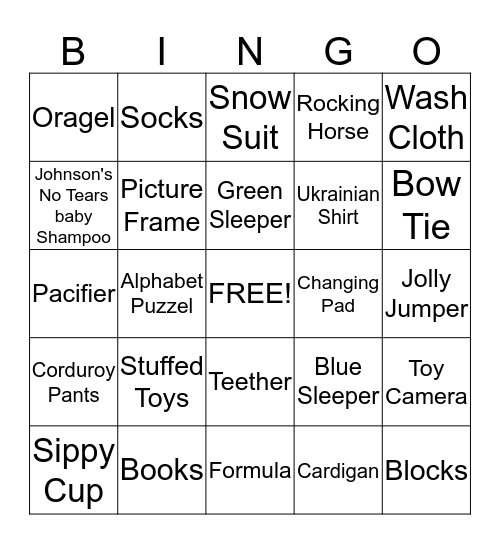 Luke's Baby Shower  Bingo Card