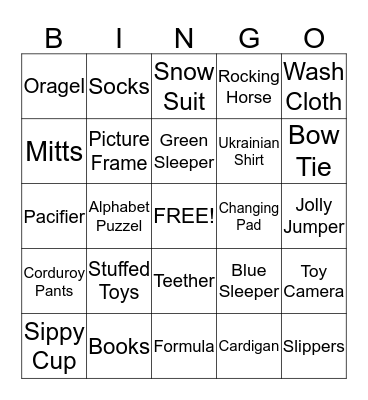 Luke's Baby Shower  Bingo Card