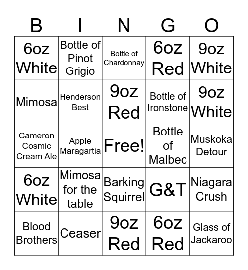 ATG BOOZEY BINGO Card