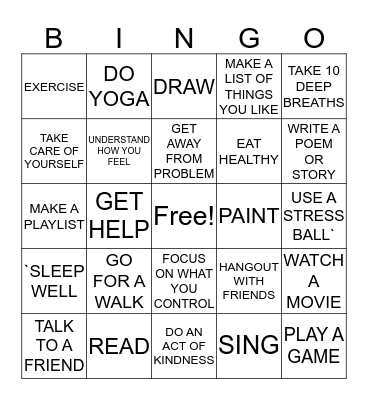 COPING SKILLS  Bingo Card