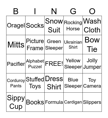 Luke's Baby Shower  Bingo Card