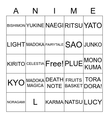 ANIME BINGO Card