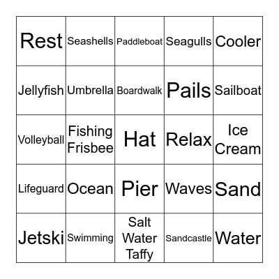 Things at the Beach Bingo Card
