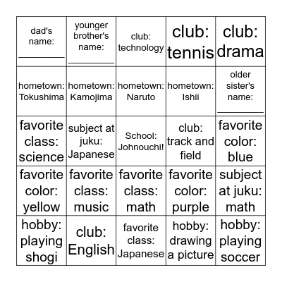 What's your ~? Bingo Card