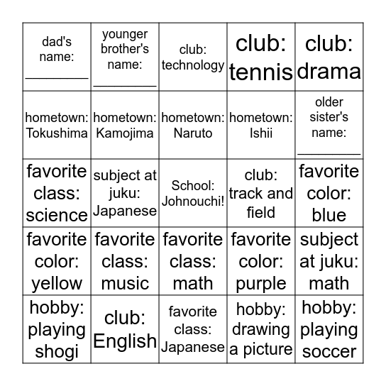 What's your ~? Bingo Card