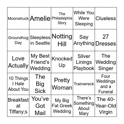 Romantic Comedy's Bingo Card