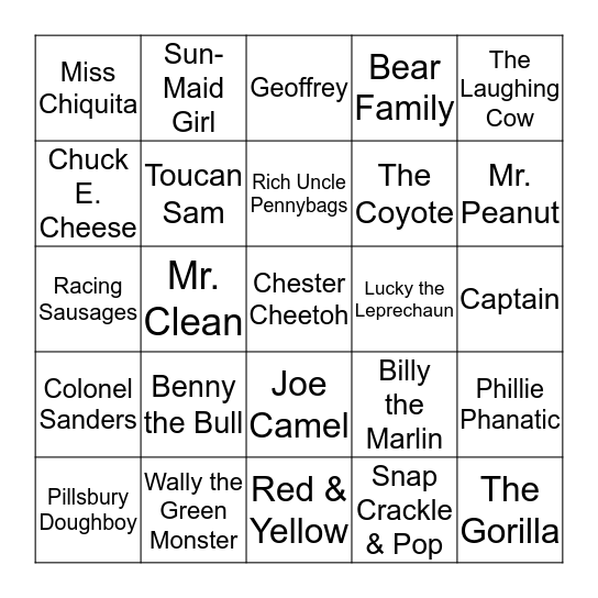 Mascots Bingo Card