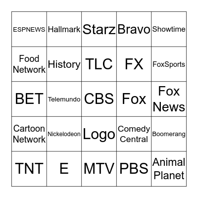 TV Channels Bingo Card