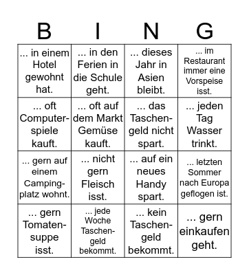 Finde jemanden, der ... Bingo Card