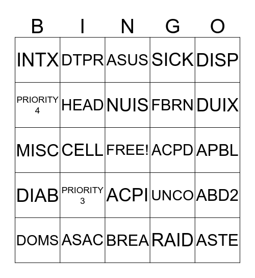 DISPATCHER BINGO Card