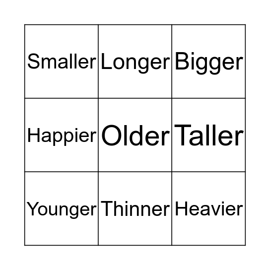 Comparison Bingo Card