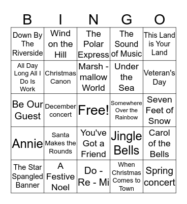 Choir Bingo Card