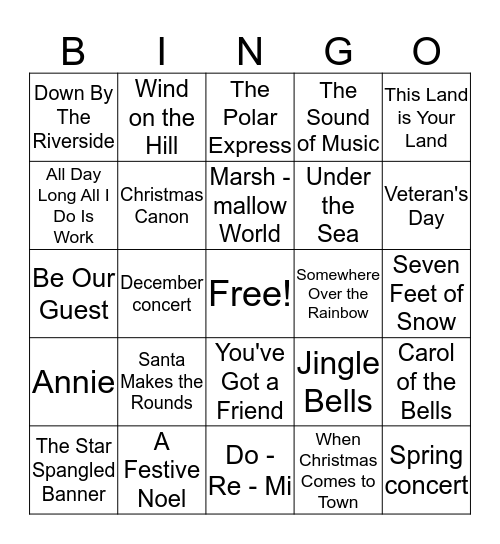 Choir Bingo Card