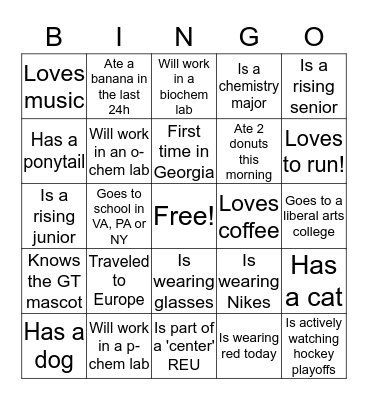 Chemistry REU Bingo Card