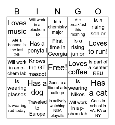 Chemistry REU Bingo Card