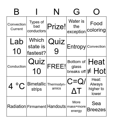 Physical Science (5.1-5.3) Bingo Card