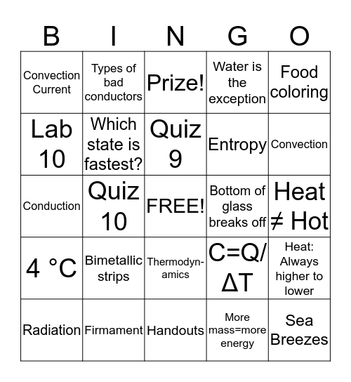 Physical Science (5.1-5.3) Bingo Card