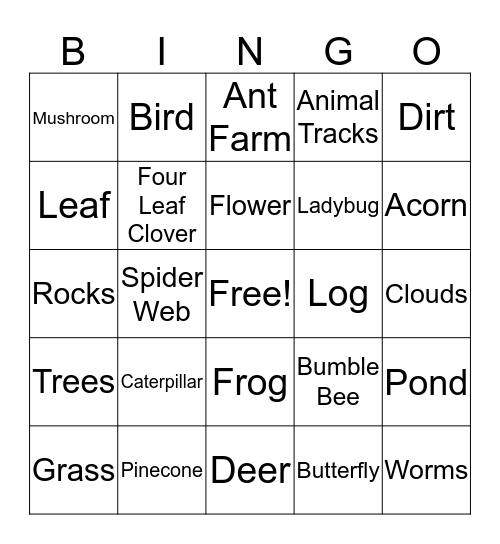 Nature Bingo Card