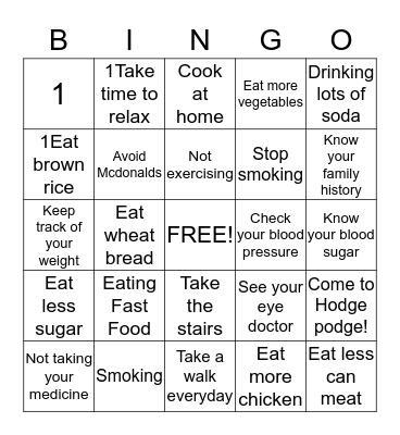 Protect Against Diabetes! Bingo Card