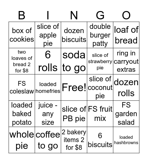 carry out bingo Card