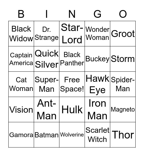 Super Heroes!  Bingo Card
