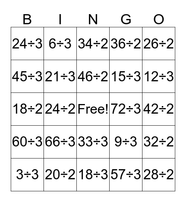 BINGO DIVISION Bingo Card