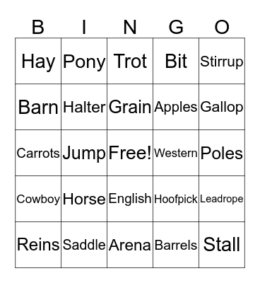 Horse Bingo Card