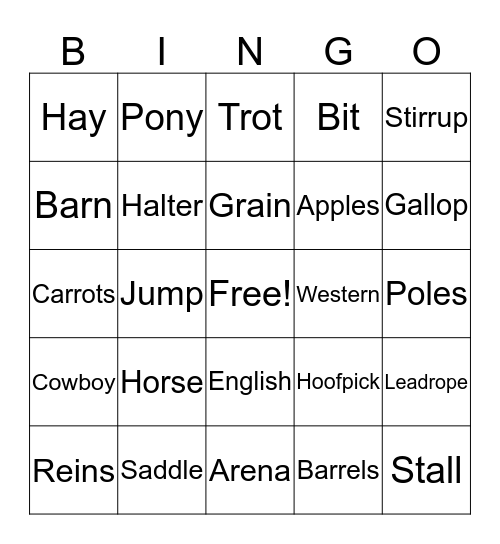 Horse Bingo Card