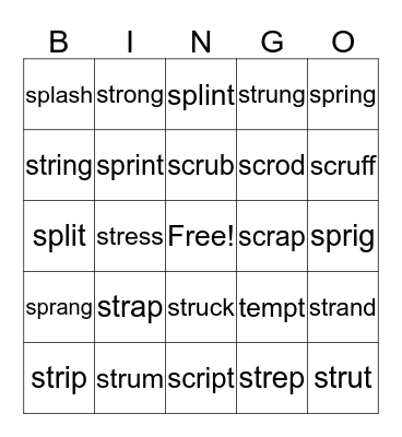 3 letter blends Bingo Card