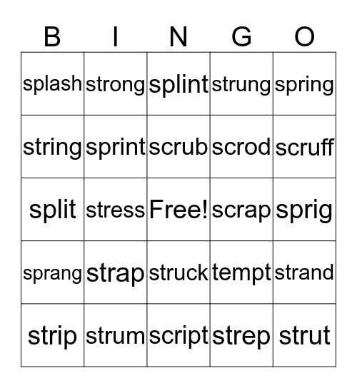 3 letter blends Bingo Card
