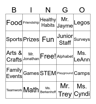 BGCAA Bingo Card