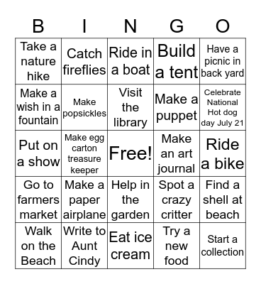 SUMMER ACTIVITIES Bingo Card