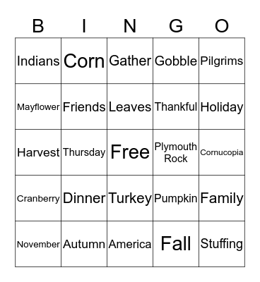 Thanksgiving Bingo Card