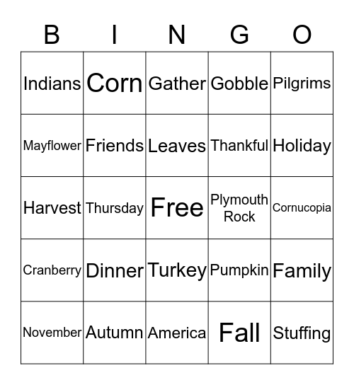 Thanksgiving Bingo Card