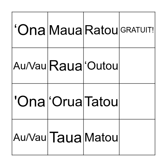 LES PRONOMS Bingo Card