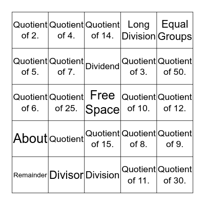 DIVISION BINGO Card