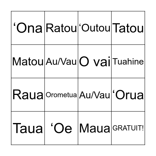 LES PRONOMS Bingo Card