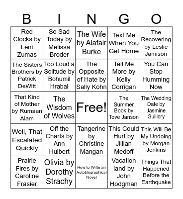 Summer Reading Bingo Card