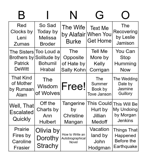 Summer Reading Bingo Card