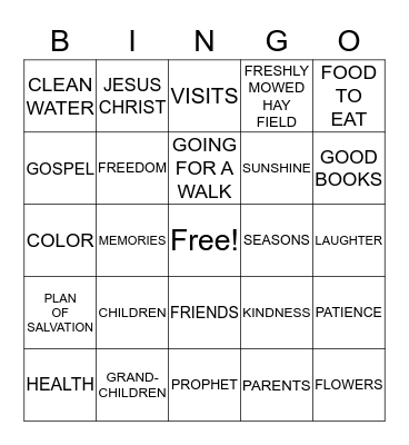 GRATITUDE BINGO Card