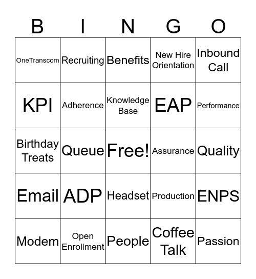 Transcom Bingo! Bingo Card