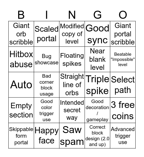 Recent Level Bingo Card