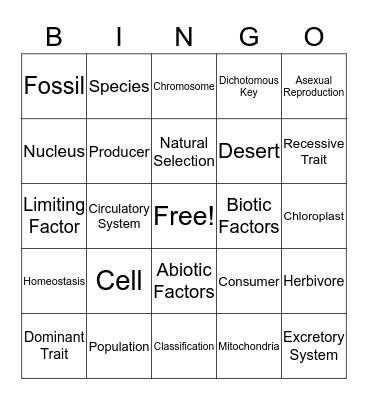 Life Science Year End Bingo Card