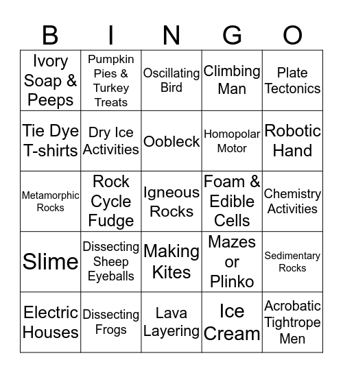 Hands-on Science Fun! Bingo Card