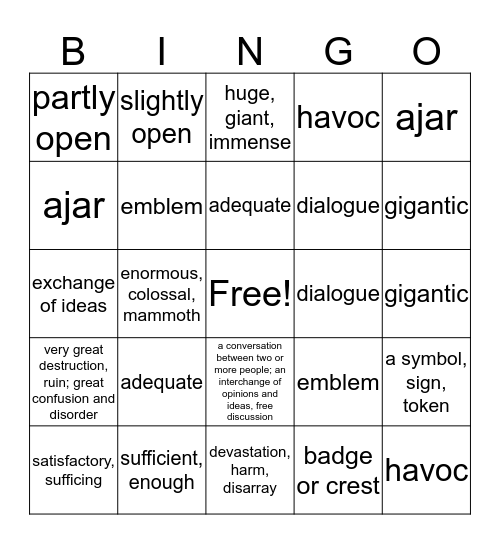 Level B Unit 11 Bingo (1-6) Bingo Card