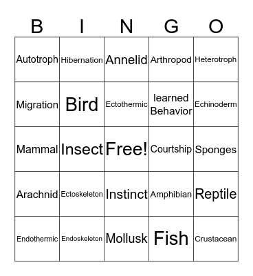 Living Things  BINGO Card
