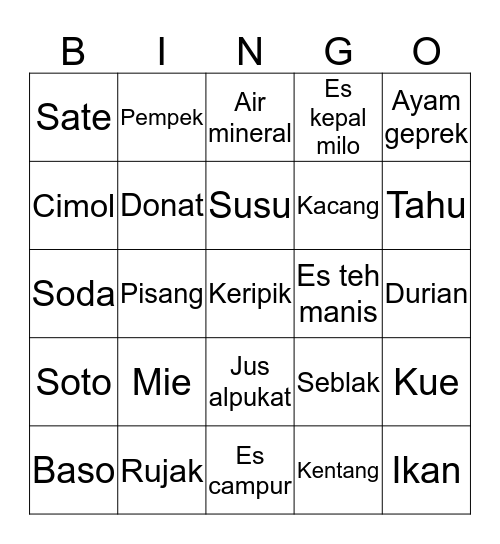 DAFTAR MENU Bingo Card
