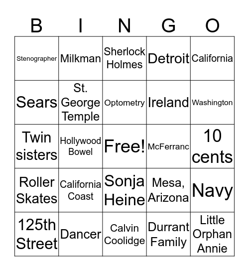 Mildred Chase: The Young Years Bingo Card
