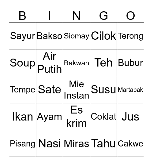 Tuk Noel Bingo Card